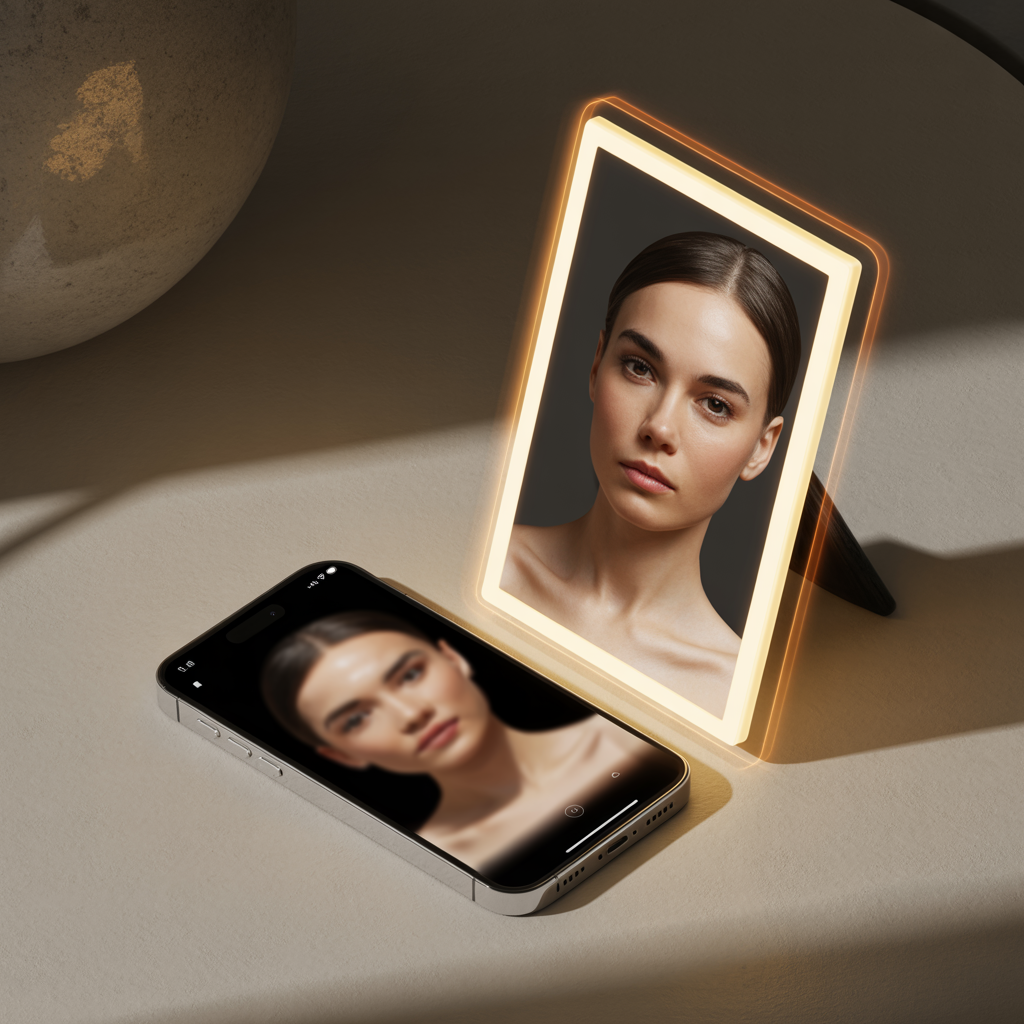 AI generátor business portrétu vs práce s AI v ruce fotografky, vizualizace AI portrétu na mobilu jako alternativa k aplikacím