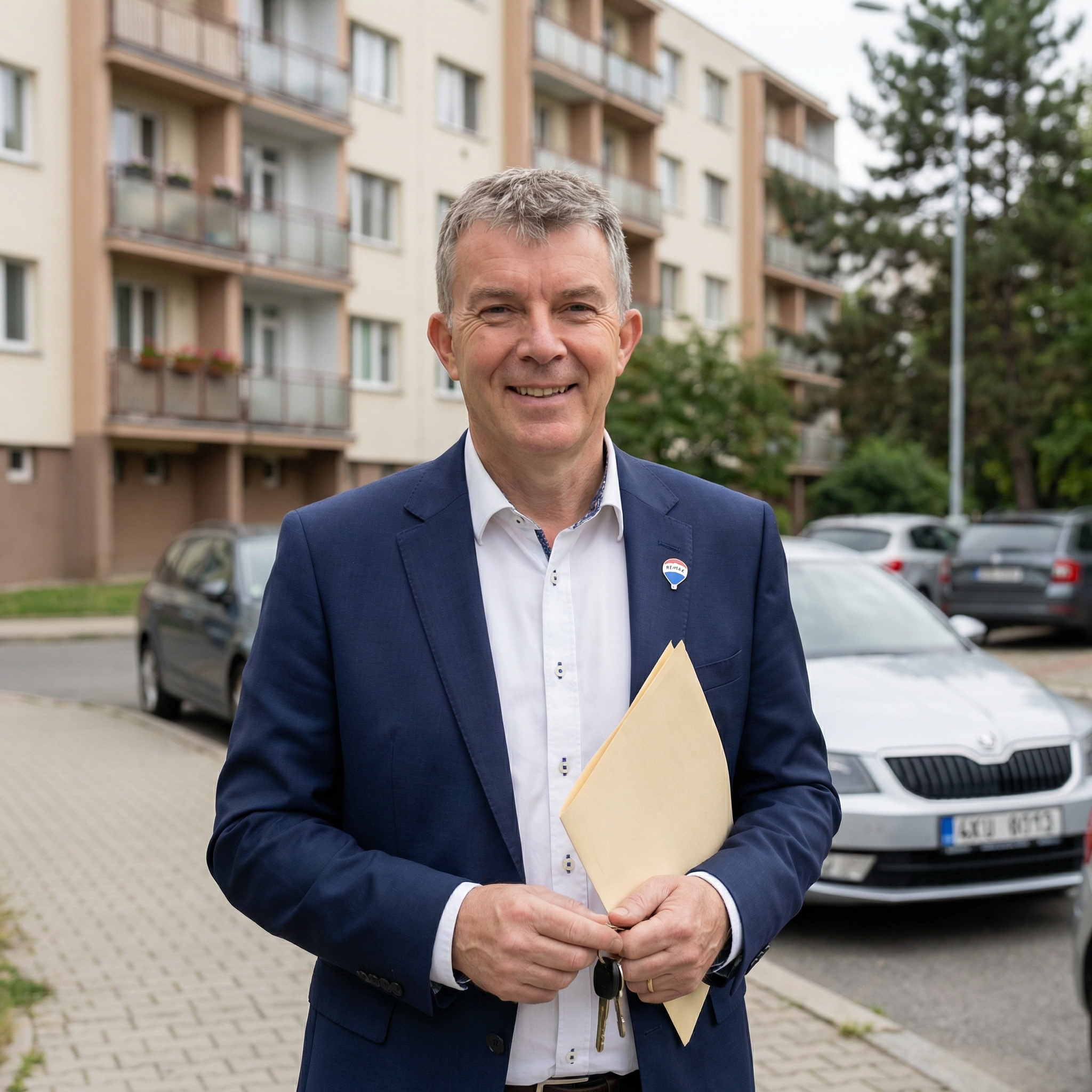 Business portrét muže v obleku focený venku v přirozeném světle, profesionální fotografie pro LinkedIn a firemní web v Brně